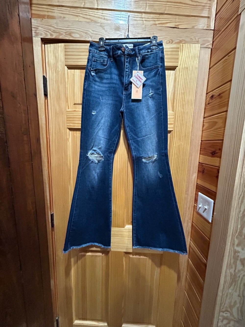 Risen- Dark Wash Flared Distressed Women's Jeans